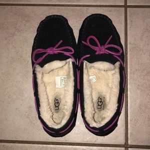 Girls pink and black Ugg moccasins